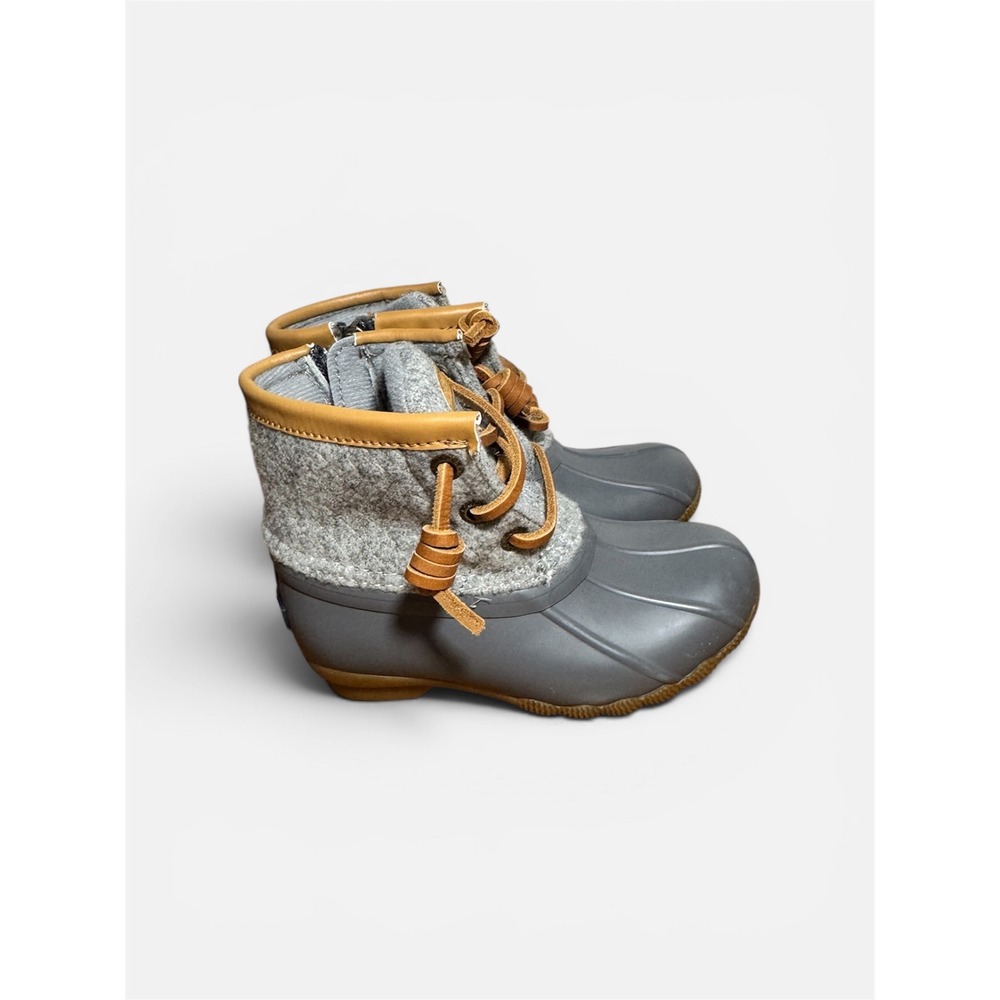 Sperry Saltwater Duck Boots Girls Size 7M Grey Wool Waterproof Rain Boots